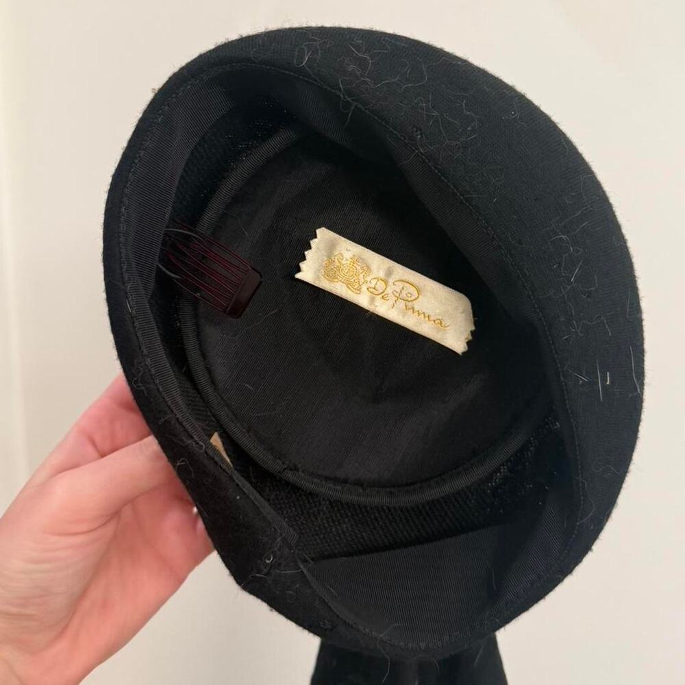 RARE De Pinna Vintage Black Felt Pillbox Hat‎ — Original Box